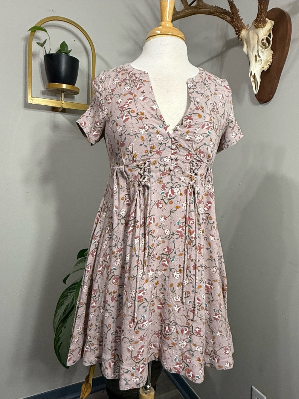 IDYLLWIND Miranda Lambert XS Floral Corset Lace Up Fit & Flare Mini Dress